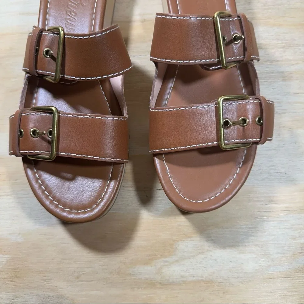 J Crew Brown Leather Double Buckle Strap Sandals Women’s Size 7.5